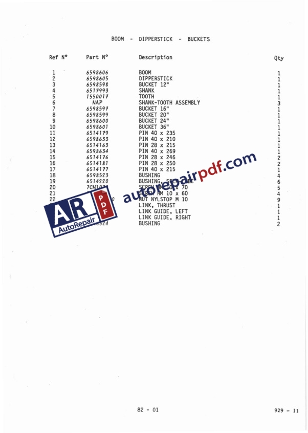 Bobcat Backhoe 929(ABC) Parts Manual 6566042-4