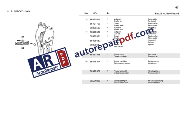 Bobcat Breaker B290 till B1400 Parts Manual 4950119 EN-5