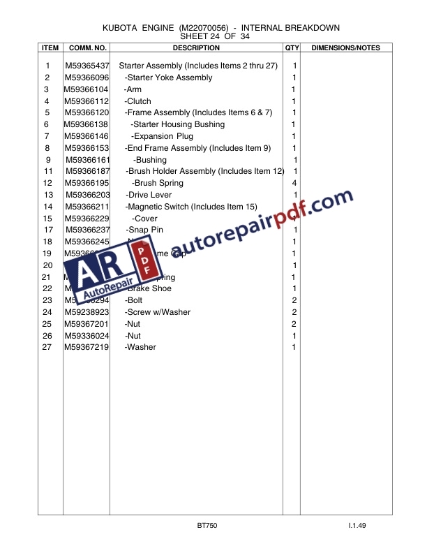 Bobcat BT Walk Behind Duplex Rollers BT750 DX700E Parts Manual 4950109-5