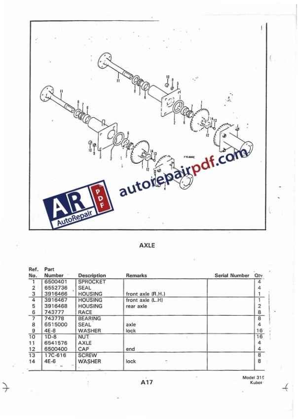 Bobcat Loader 315 Kubota Parts Manual 6566952-2