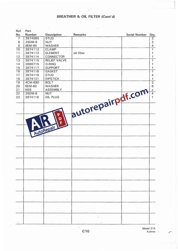 Bobcat Loader 315 Kubota Parts Manual 6566952-4