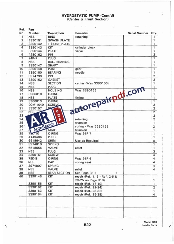 Bobcat Loader 343 Parts Manual 6570176-3