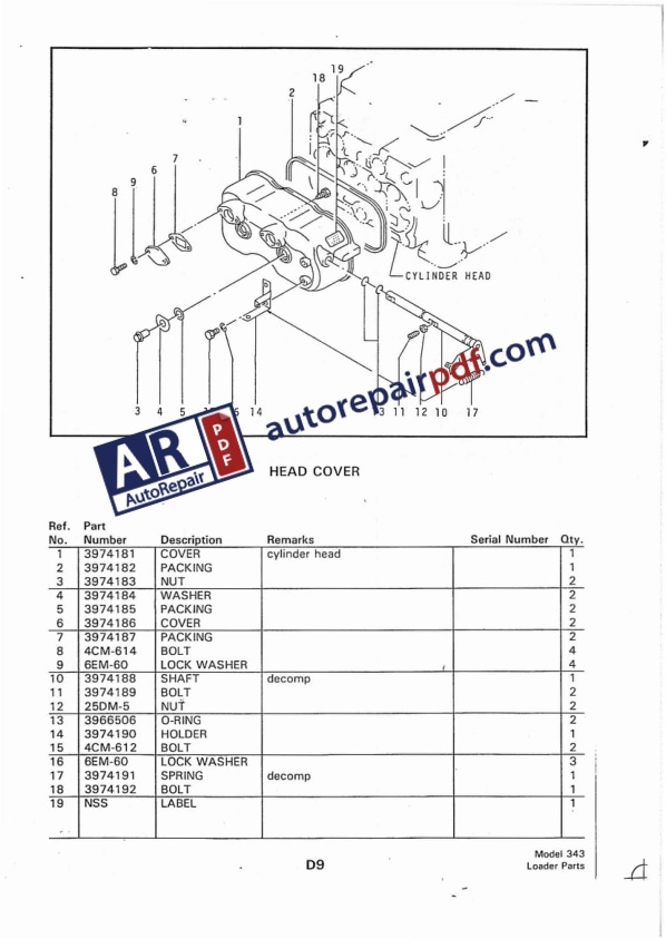 Bobcat Loader 343 Parts Manual 6570176-4