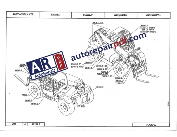 Bobcat Sambron TeleHandler T3071 T3093(L) Spare Parts Catalog 93690.9-5