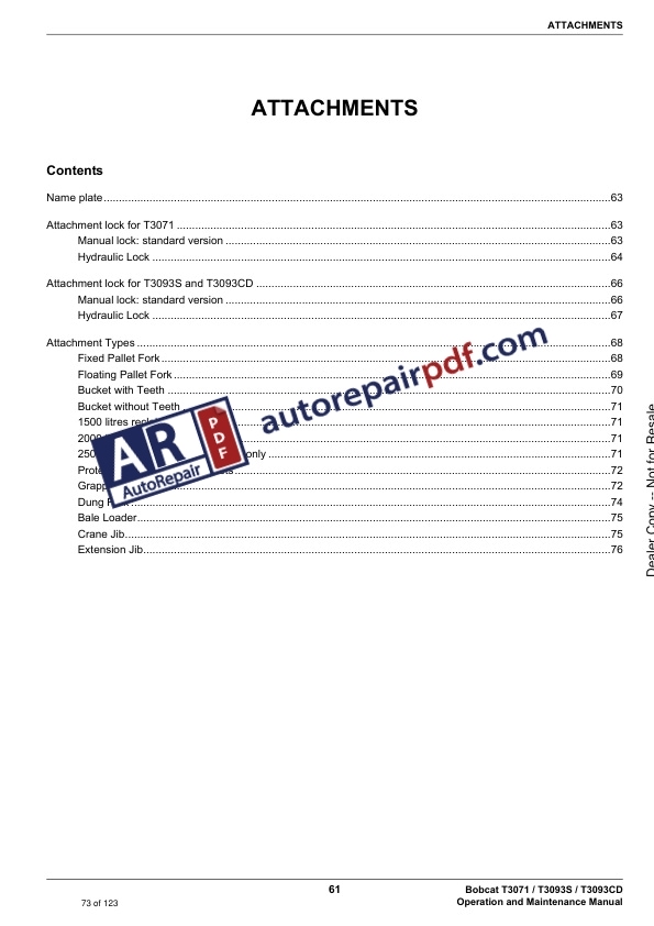 Bobcat Versa TTC Telescopic Handler T3071 T3093 Operation and Maintenance Manual 4852030 EN GB-4